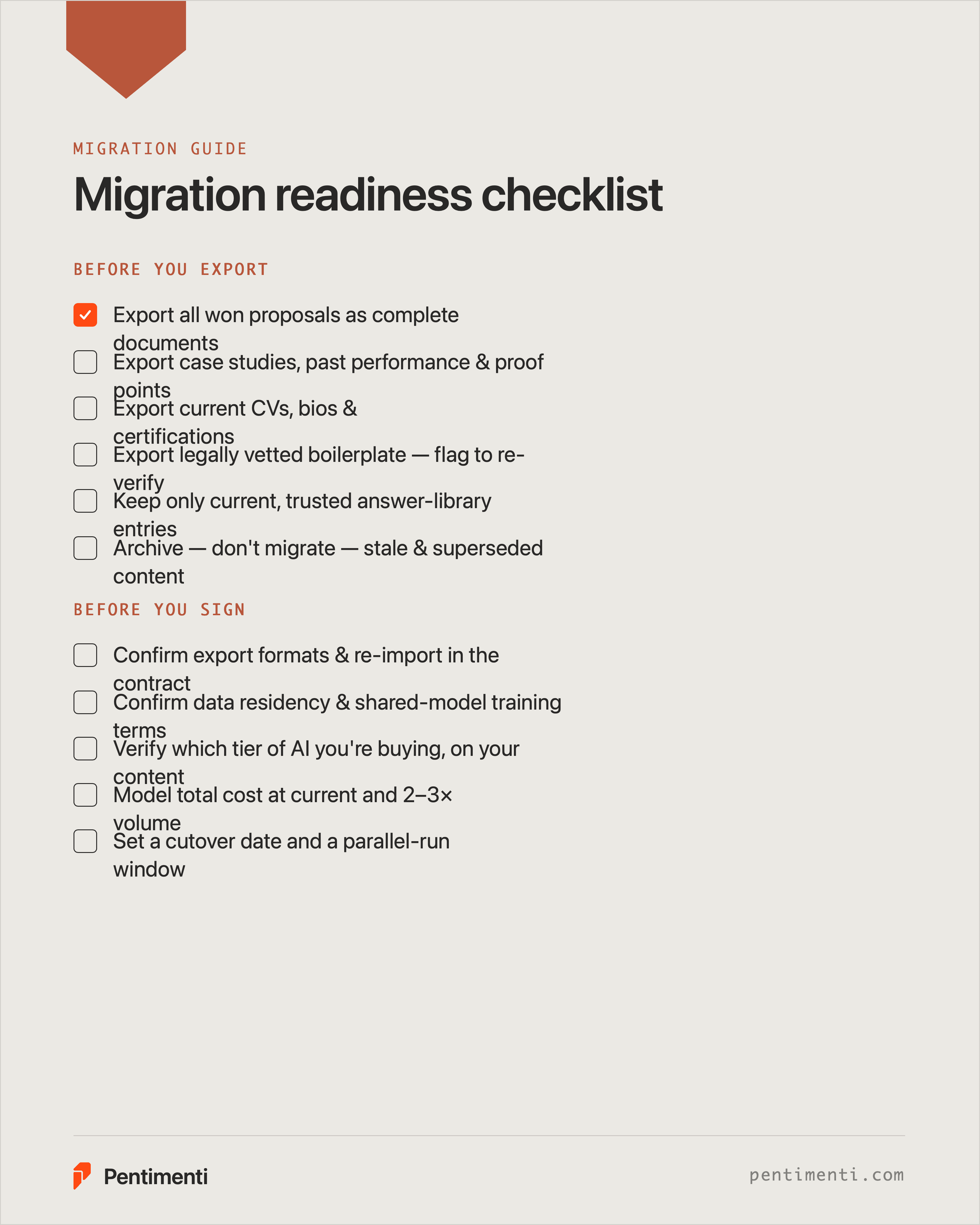 Migration readiness checklist